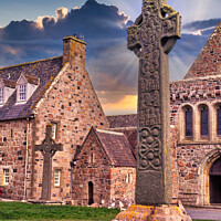 Buy canvas prints of St Martin's Cross, Iona Abbey, Isle of Iona, Scotl by Navin Mistry