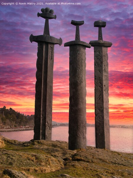Sverd i fjell (Swords in Rock) Hafrsfjord, near St Picture Board by Navin Mistry
