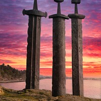 Buy canvas prints of Sverd i fjell (Swords in Rock) Hafrsfjord, near St by Navin Mistry