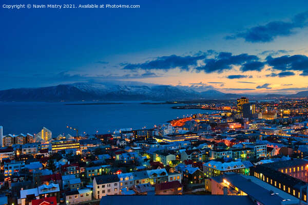 Reykjavik, Iceland seen at sunrise in the winter Picture Board by Navin Mistry
