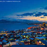 Buy canvas prints of Reykjavik, Iceland seen at sunrise in the winter by Navin Mistry