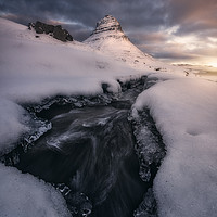 Buy canvas prints of Rushing Water under the Mountain Peak by Manuel Martin