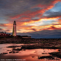 Buy canvas prints of St Mary's lighthouse 'Red Sky In The Morning, A Sa by KJArt 