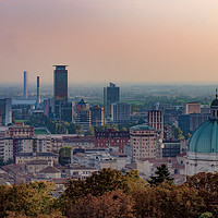 Buy canvas prints of High angle view of the city of Brescia at sunset by Marzia Camerano