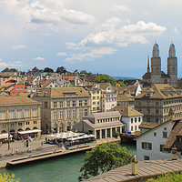 Buy canvas prints of High angle view of Limmat river in old town Zurich by Marzia Camerano