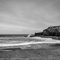 Buy canvas prints of Portreath Beach and the Harbour Wall B+W by Gordon Maclaren