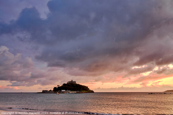 Beautiful Winter Sunset over St Michael's, Marazion, Cornwall Picture Board by Gordon Maclaren