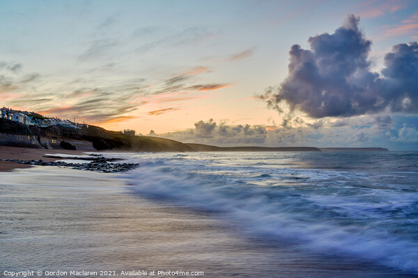 Waves on the beach at Sunrise, Porthleven Cornwall Picture Board by Gordon Maclaren