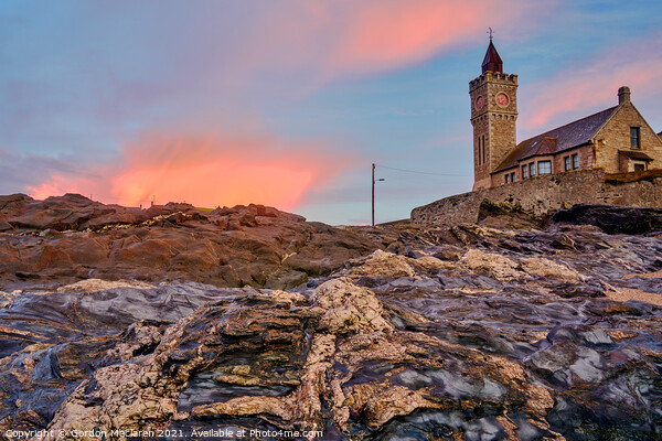 Porthleven Clock Tower Cornwall at Sunrise Picture Board by Gordon Maclaren