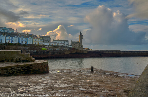 Sunrise over Porthleven Harbour and the clock tower, Cornwall  Picture Board by Gordon Maclaren