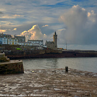 Buy canvas prints of Sunrise over Porthleven Harbour and the clock tower, Cornwall  by Gordon Maclaren