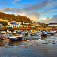 Buy canvas prints of Boats in Porthleven harbour at sunrise  by Gordon Maclaren