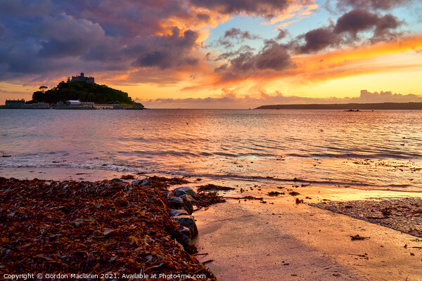 Winter Sunset over St Michael's Mount, Cornwall Picture Board by Gordon Maclaren