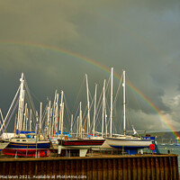 Buy canvas prints of Rainbow over the boats docked in Falmouth Harbour by Gordon Maclaren