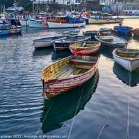 Buy canvas prints of Boats moored in Mevagissey Harbour, Cornwall, England by Gordon Maclaren
