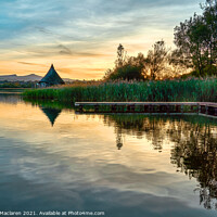 Buy canvas prints of Sunset over the Crannog, Llangorse Lake by Gordon Maclaren