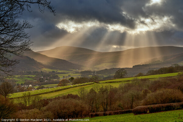 God's rays over the Brecon Beacons, South Wales Picture Board by Gordon Maclaren