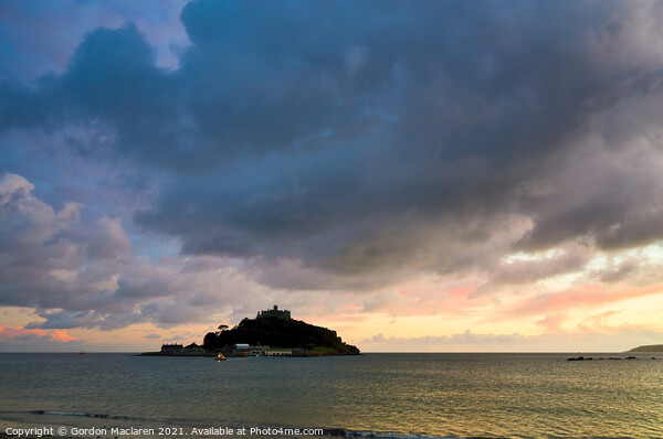 Sunset over St Michaels Mount, Marazion, Cornwall Picture Board by Gordon Maclaren
