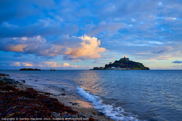 Winter Sunset over St Michaels Mount Cornwall Picture Board by Gordon Maclaren