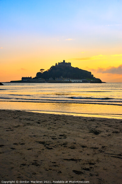 Sunset, St Michaels Mount Cornwall Picture Board by Gordon Maclaren