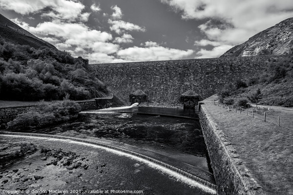 Caban Coch Dam, Elan Valley, black and white Picture Board by Gordon Maclaren