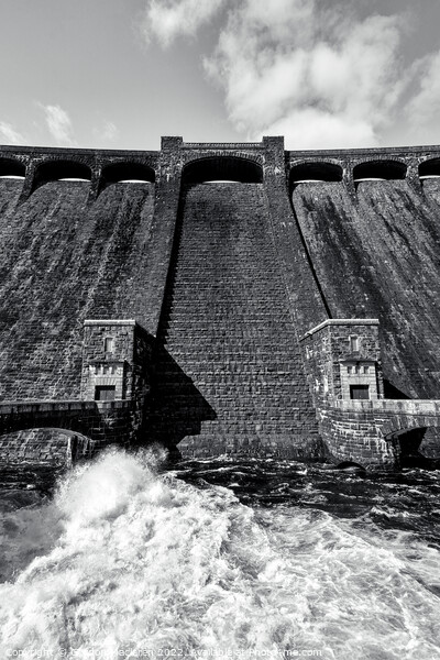 The Claerwen Dam, Elan Valley, monochrome Picture Board by Gordon Maclaren