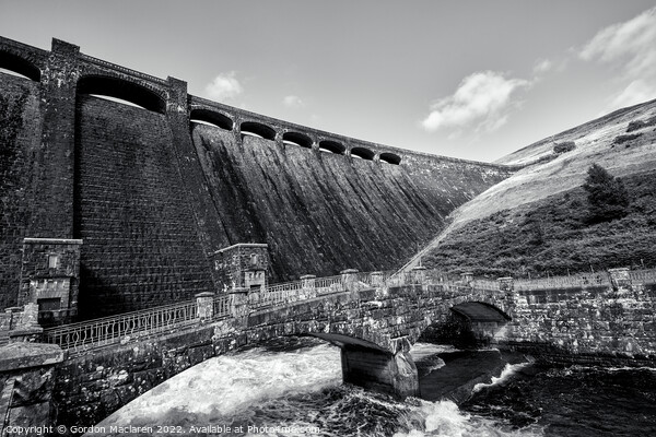 The Claerwen Dam, Elan Valley, in monochrome Picture Board by Gordon Maclaren