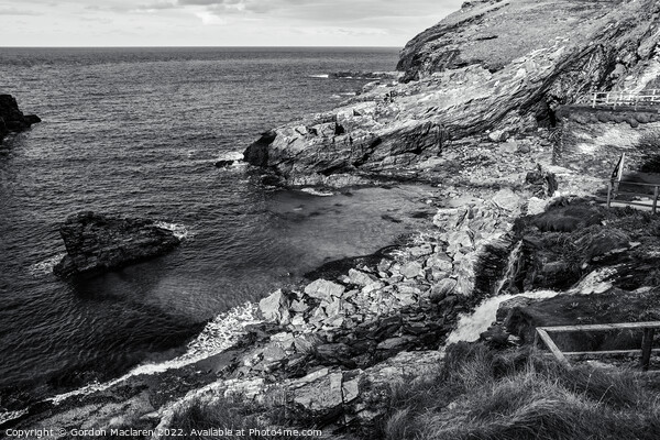 Rocky bay, Tintagel, Cornwall in black and white Picture Board by Gordon Maclaren