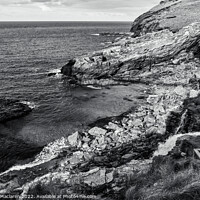 Buy canvas prints of Rocky bay, Tintagel, Cornwall in black and white by Gordon Maclaren
