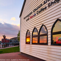 Buy canvas prints of Cardiff Bay Sunset reflected in the Norwegian Church by Gordon Maclaren