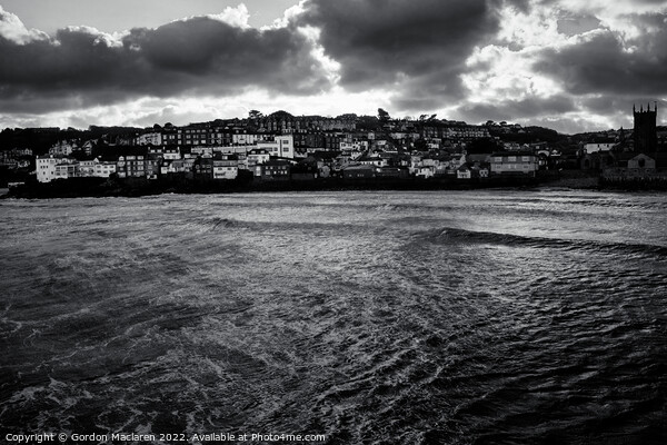 Sunset over St Ives, Cornwall Monochrome Picture Board by Gordon Maclaren