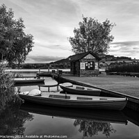 Buy canvas prints of Boats moored in Llangorse Lake, Monochrome by Gordon Maclaren