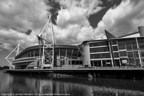 Principality Stadium, Cardiff, Wales Monochrome Picture Board by Gordon Maclaren