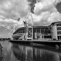 Buy canvas prints of Principality Stadium, Cardiff, Wales Monochrome   by Gordon Maclaren