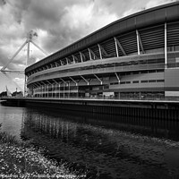 Buy canvas prints of Principality Stadium, Cardiff, Wales Monochrome by Gordon Maclaren