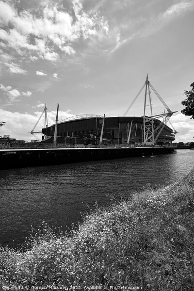 Principality Stadium, Cardiff, Monochrome  Picture Board by Gordon Maclaren