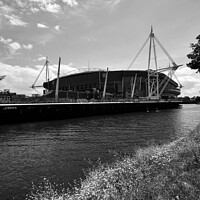 Buy canvas prints of Principality Stadium, Cardiff, Monochrome  by Gordon Maclaren