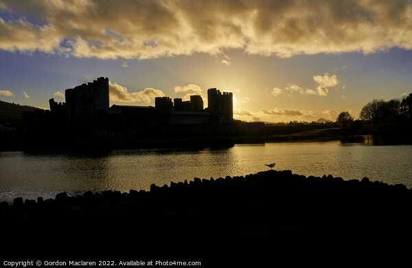 Sunset Caerphilly Castle Wales Picture Board by Gordon Maclaren