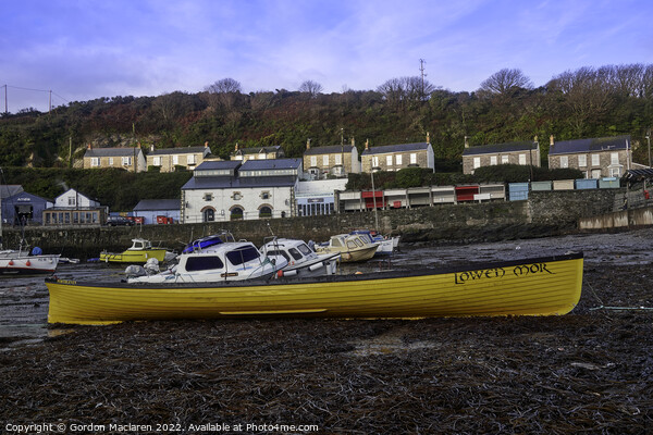 Cornish Gig Boat, Porthleven Harbour Picture Board by Gordon Maclaren
