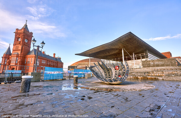Cardiff Bay, The Pierhead Building And The Senedd Picture Board by Gordon Maclaren