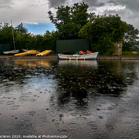 Buy canvas prints of Safety Boat in the rain, Llangorse Lake by Gordon Maclaren