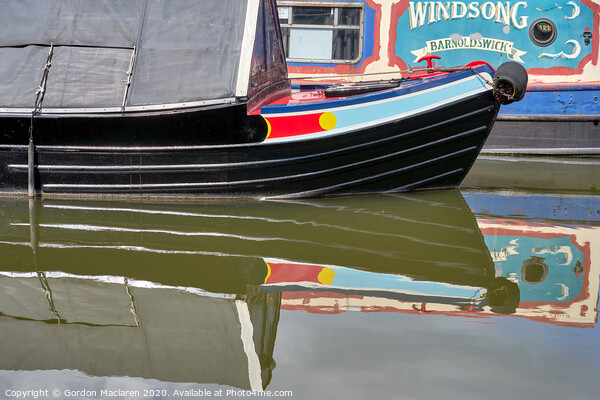 Canal Barges and Reflections Picture Board by Gordon Maclaren