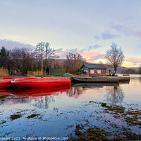Buy canvas prints of Boats on Llangorse Lake at Sunset by Gordon Maclaren