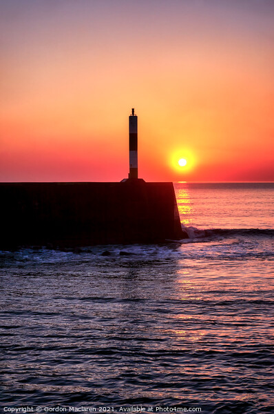 Sunset Aberystwyth Harbour Lighthouse Picture Board by Gordon Maclaren