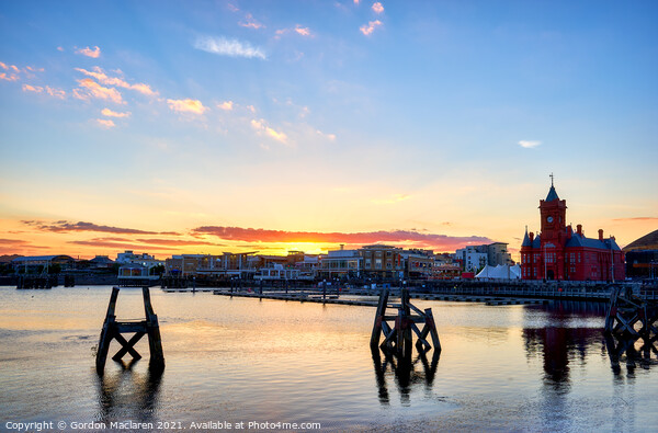 Beautiful Cardiff Bay Sunset Picture Board by Gordon Maclaren