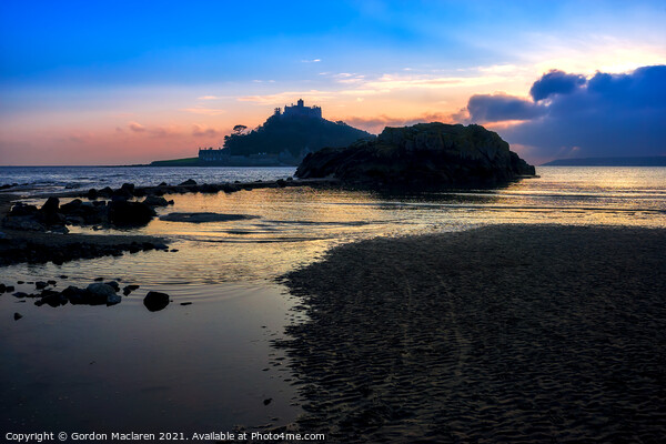 Sunset, St Michael's Mount, Marazion, Cornwall Picture Board by Gordon Maclaren