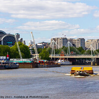 Buy canvas prints of London, 14th May 2020: A tug boat pulling fright on the Thames  by Christina Hemsley