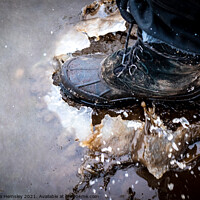 Buy canvas prints of Boot cracking through an ice puddle by Christina Hemsley