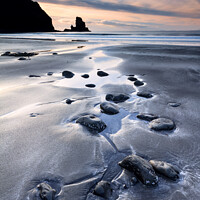 Buy canvas prints of Talisker Beach at Sunset Skye Scotland by Barbara Jones