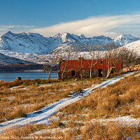 Buy canvas prints of A Winters Tale of Ruins and Cuillin Mountains by Barbara Jones